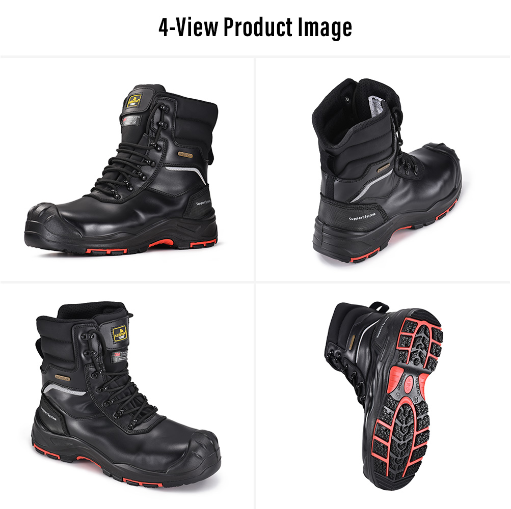 H-9552BK Oil Gas Safety Boots 4 views Vier Ansichten der schwarzen isolierten Wintersicherheitsstiefel Safetoe H-9552BK