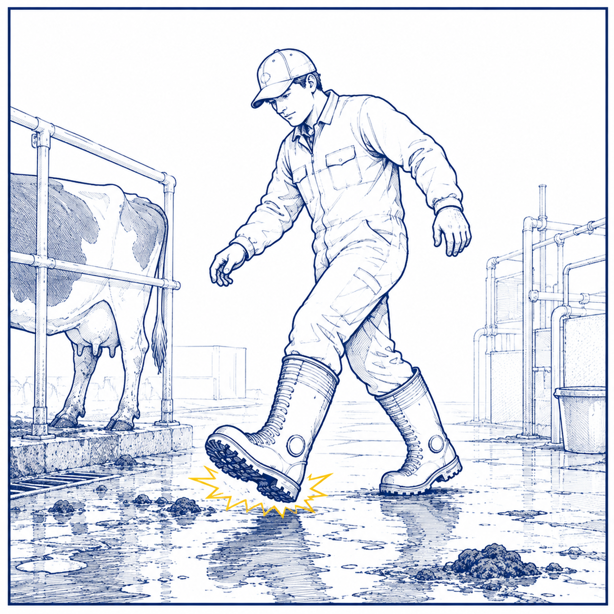 Wet and Slippery Hazards in Livestock Farming Milchwirtschaft / Viehzucht