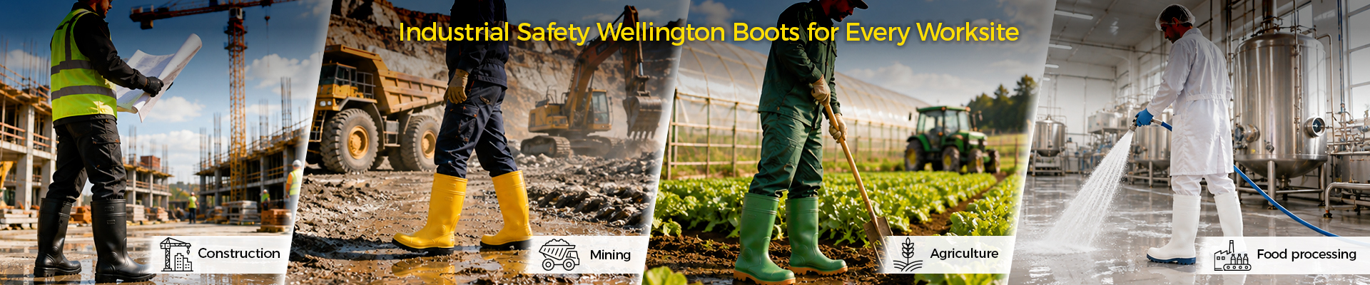 Safety Wellington Boots for Wet Work Environments Sicherheitsgummistiefel für Industrie-, Lebensmittelverarbeitungs-, Landwirtschafts- und Bauarbeiten