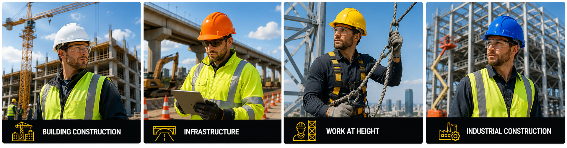 Construction Safety Helmets for Professional Jobsites Bauschutzhelme für Gebäude, Infrastruktur, Arbeiten in der Höhe und Industriebau