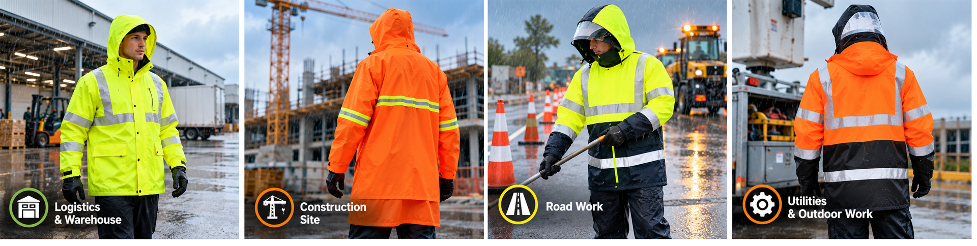 Hi-Vis Rainwear for Wet-Weather & Outdoor Work Warnschutz-Regenbekleidung von Safeyear für Baustellen, Straßenarbeiten und Arbeitsplätze im Freien