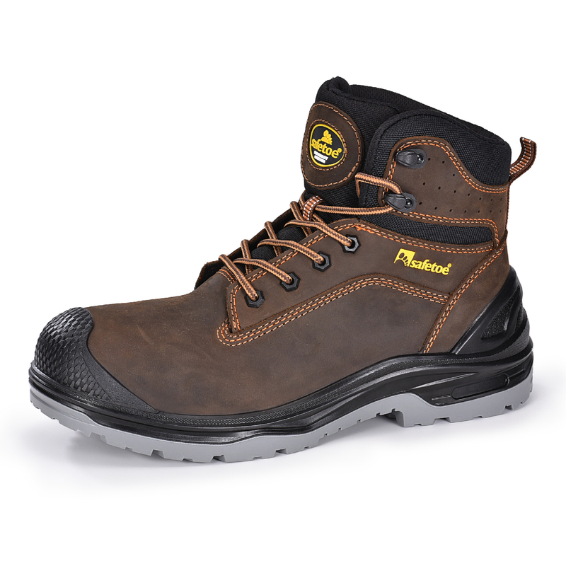 Dunkelbraune ölige Kuh Nubuck Leder Herren Arbeitstiefel Verbundzehe M-8556b