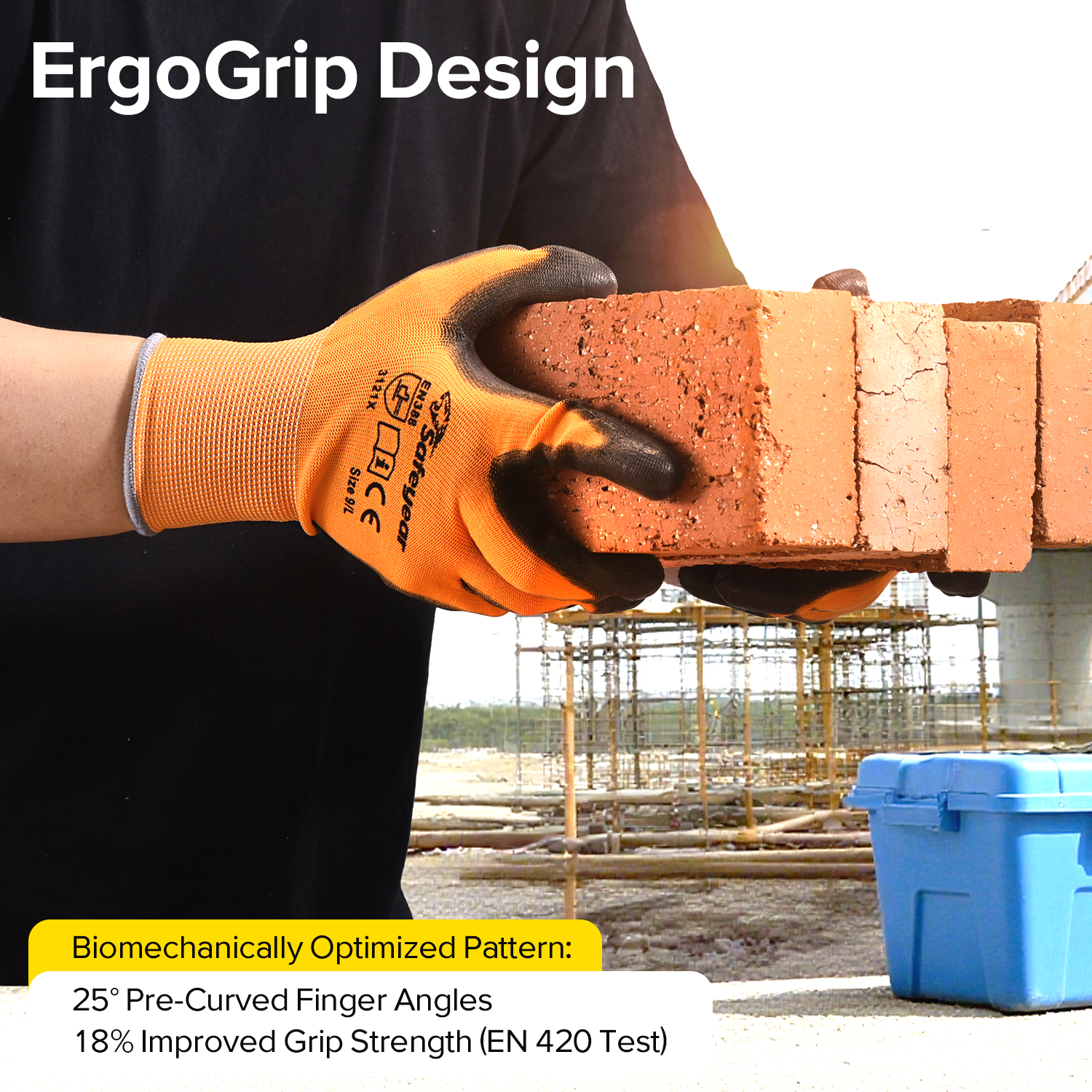 PU-beschichtete Hochleistungs-Arbeitshandschuhe PN8003 Orange