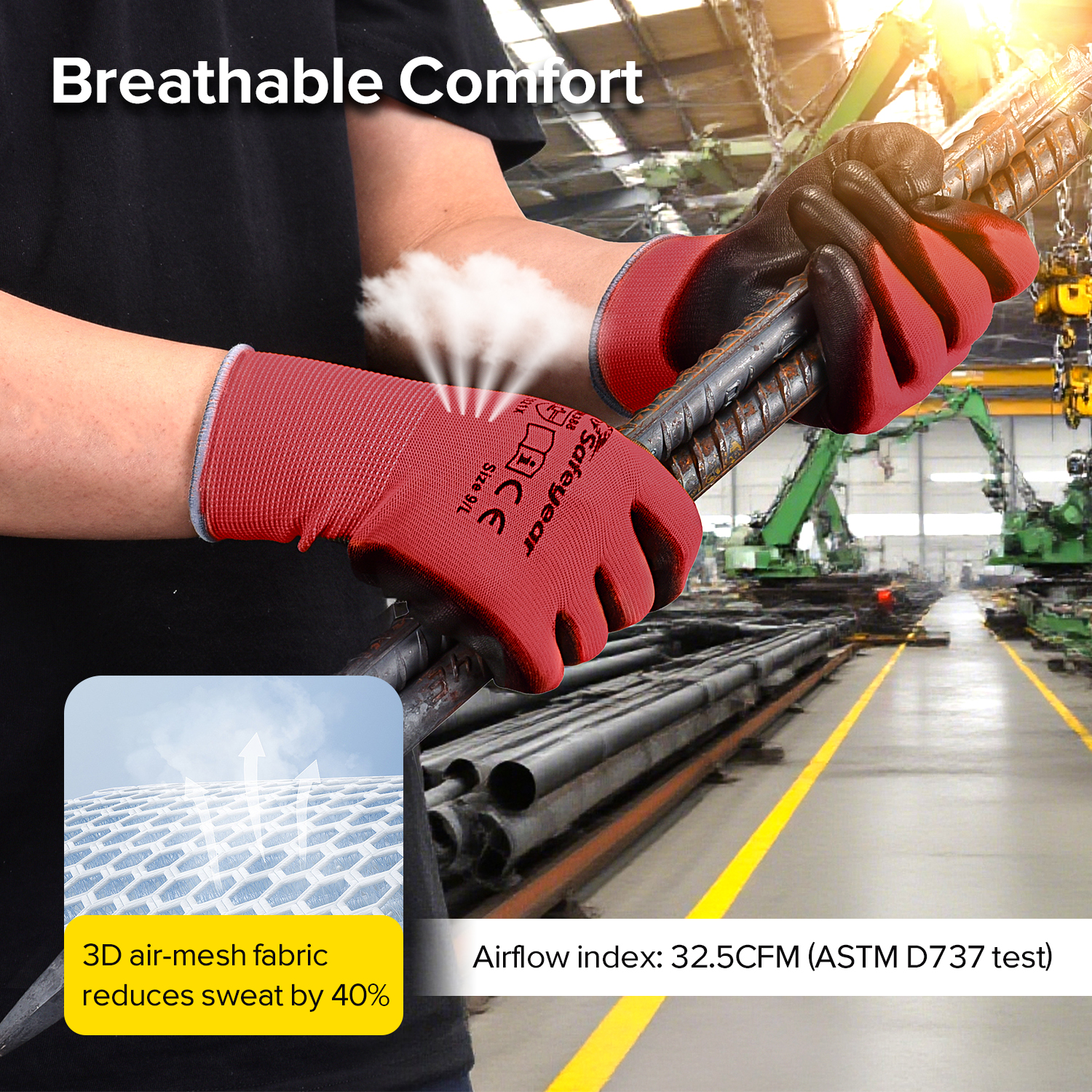 PU-beschichtete Hochleistungs-Arbeitshandschuhe PN8003 FlexShield Work Red 