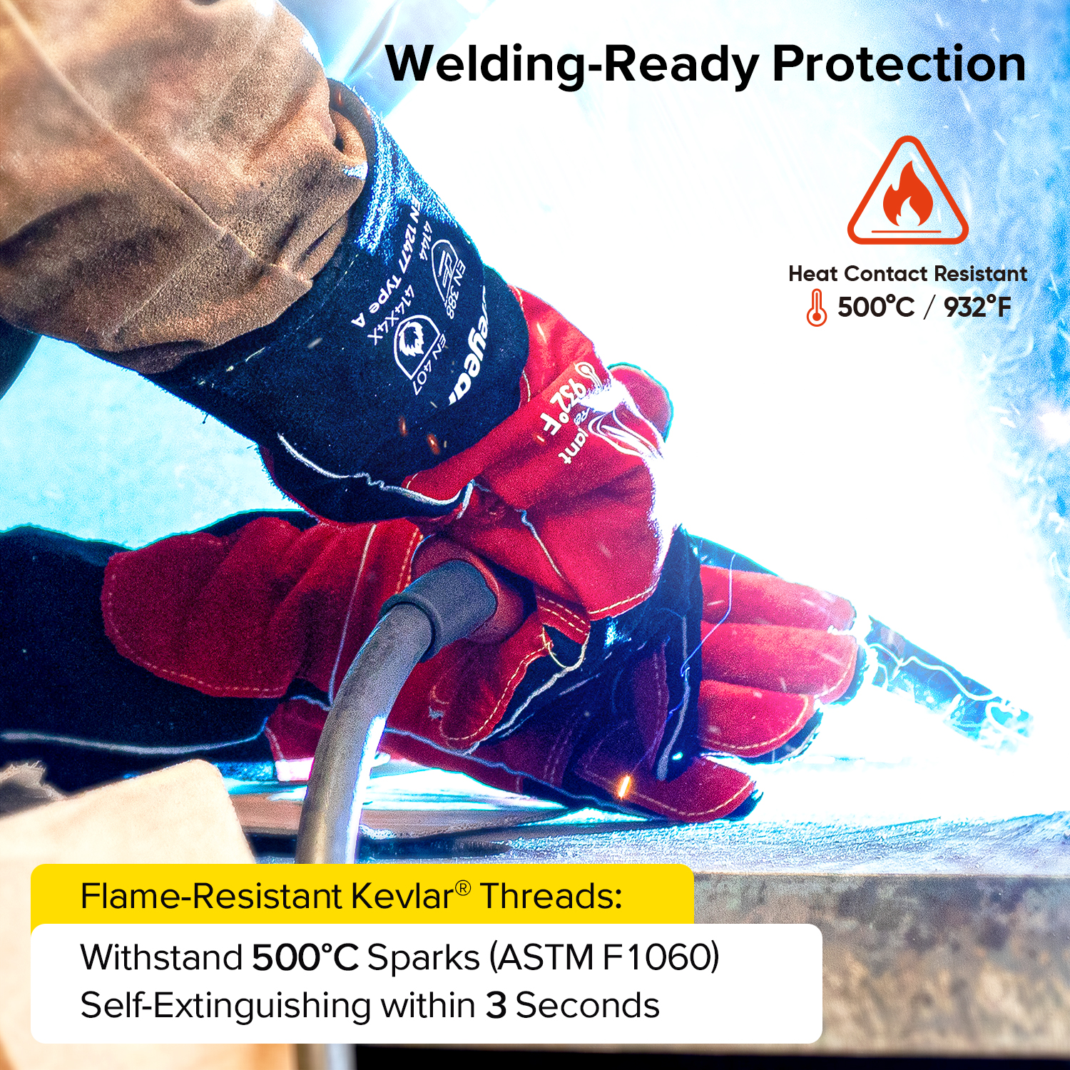 Lederschweißhandschuhe für MIG/TIG | Hitzeschutz (EN 407) FL-1023