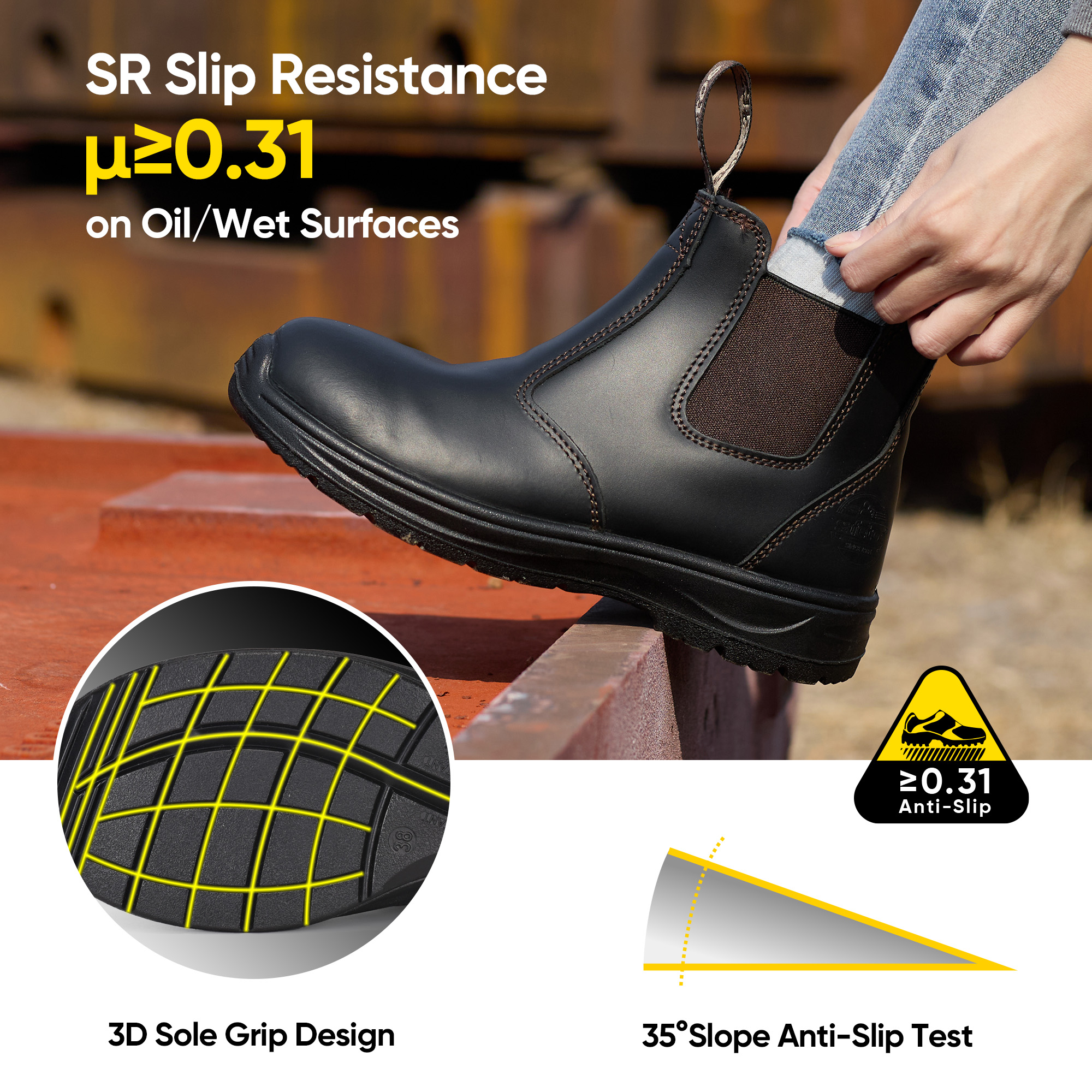Frauen ohne Slip-Arbeit Schuhe Beste Stahlzehen ziehen Frauen Arbeitstiefel M-8025W