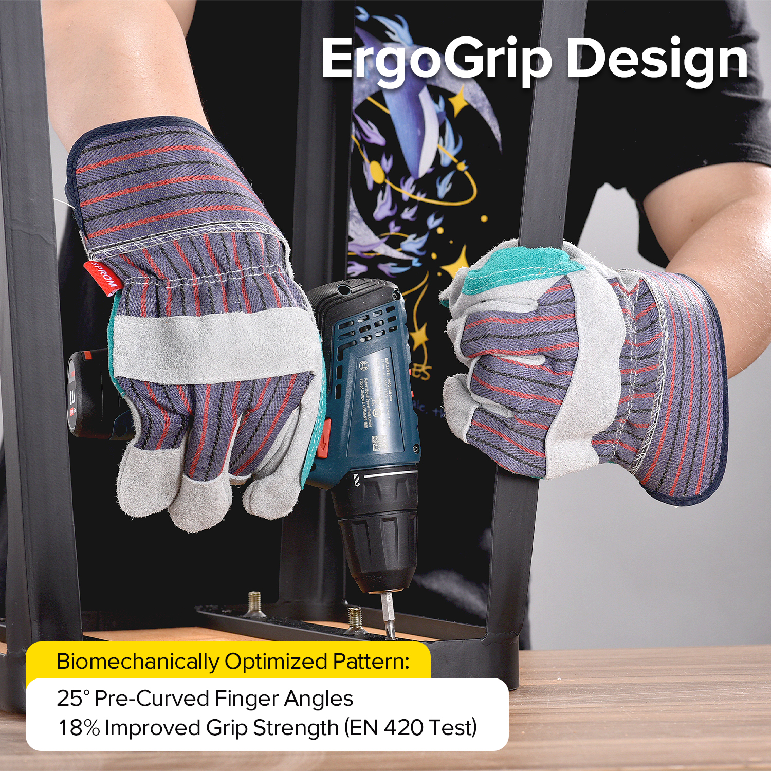 Schnittschutzhandschuh mit Rindsleder-Handfläche, Schlaghandschuhe FL-1015, Blau