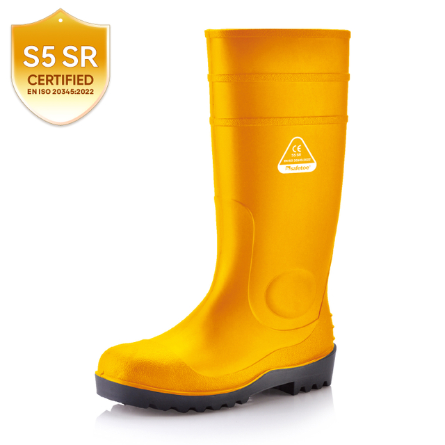 S5 Sicherheitsgummistiefel mit Stahl – wasserdichte PVC-Stiefel W-6037 Gelb AquaPioneer