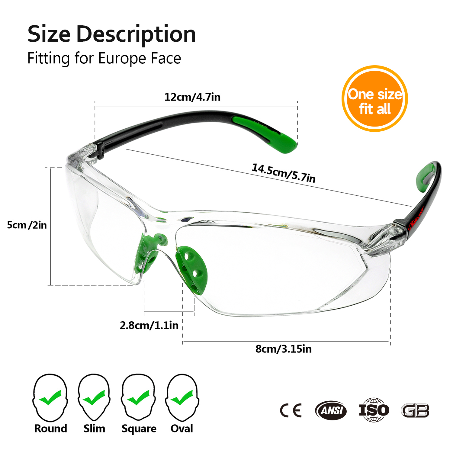Ready Stock Antibeschlag-Schutzbrille, kratzfest, ANSI Z87.1, CE EN166, SG003, Grün