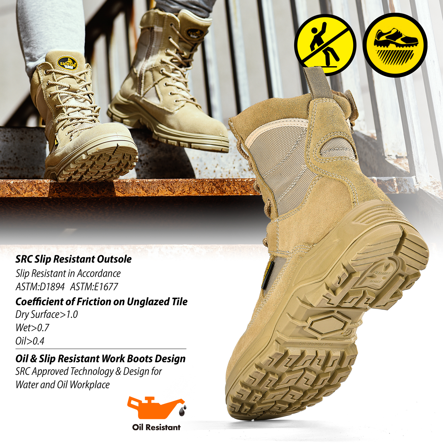 S1P Combat Safety Work Boots H-9438 Beige