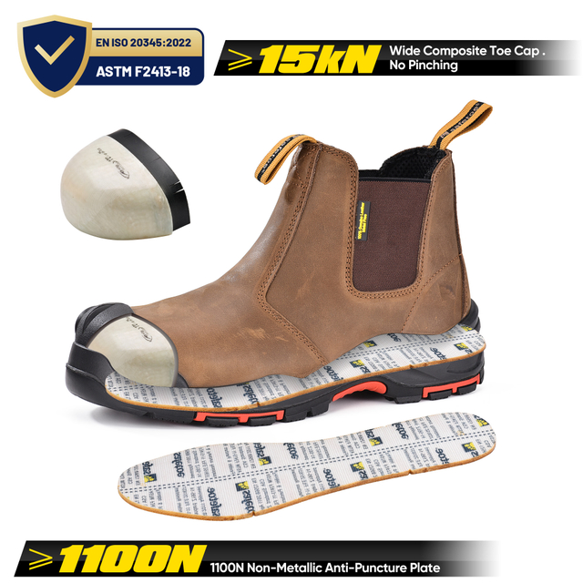 Herren Ledersicherheit Chelsea Composite Toe Slip auf Knöchelhändler Stiefel M-8025NB OC