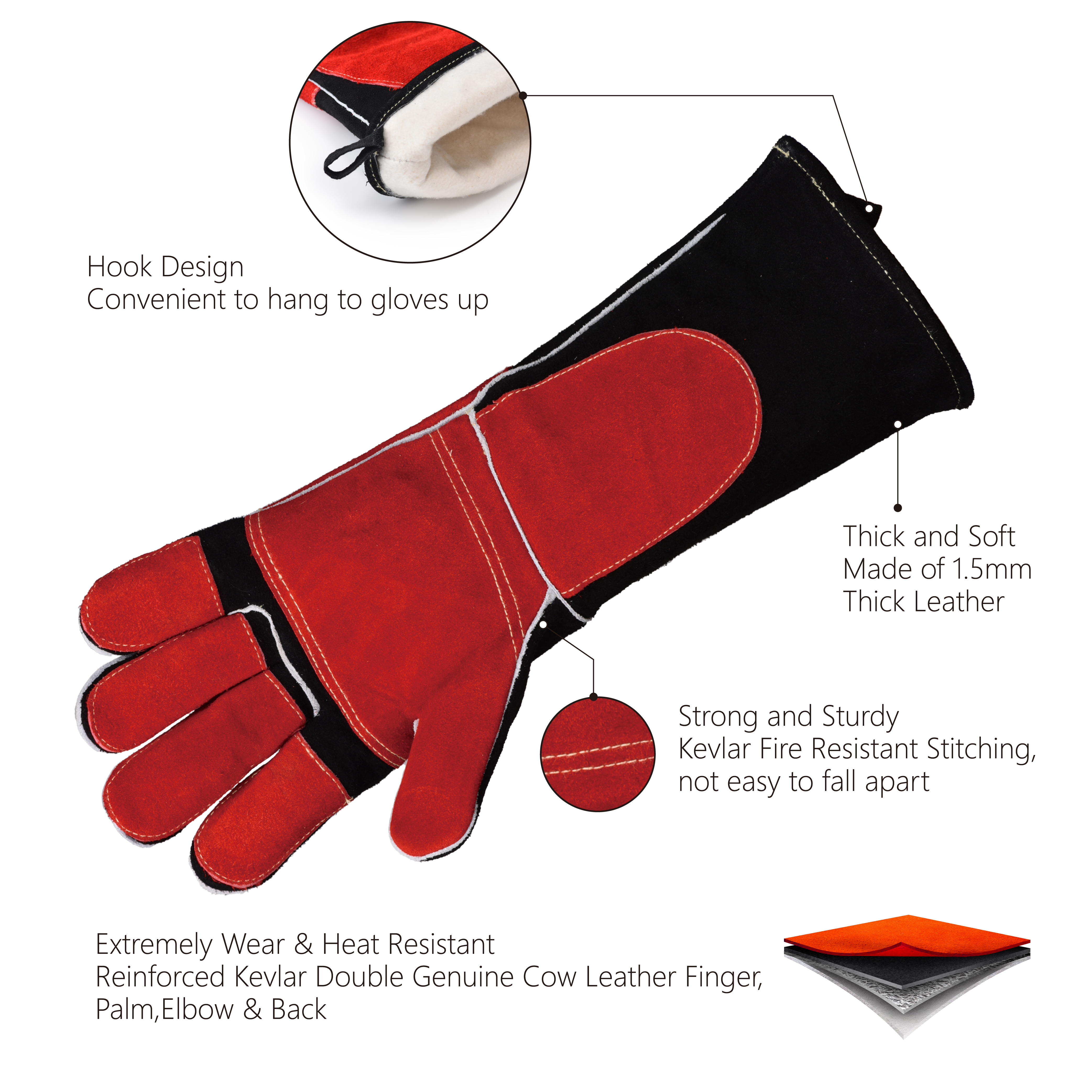 Laserschweißhandschuhe mit Lederheizungspflichten FL-1026