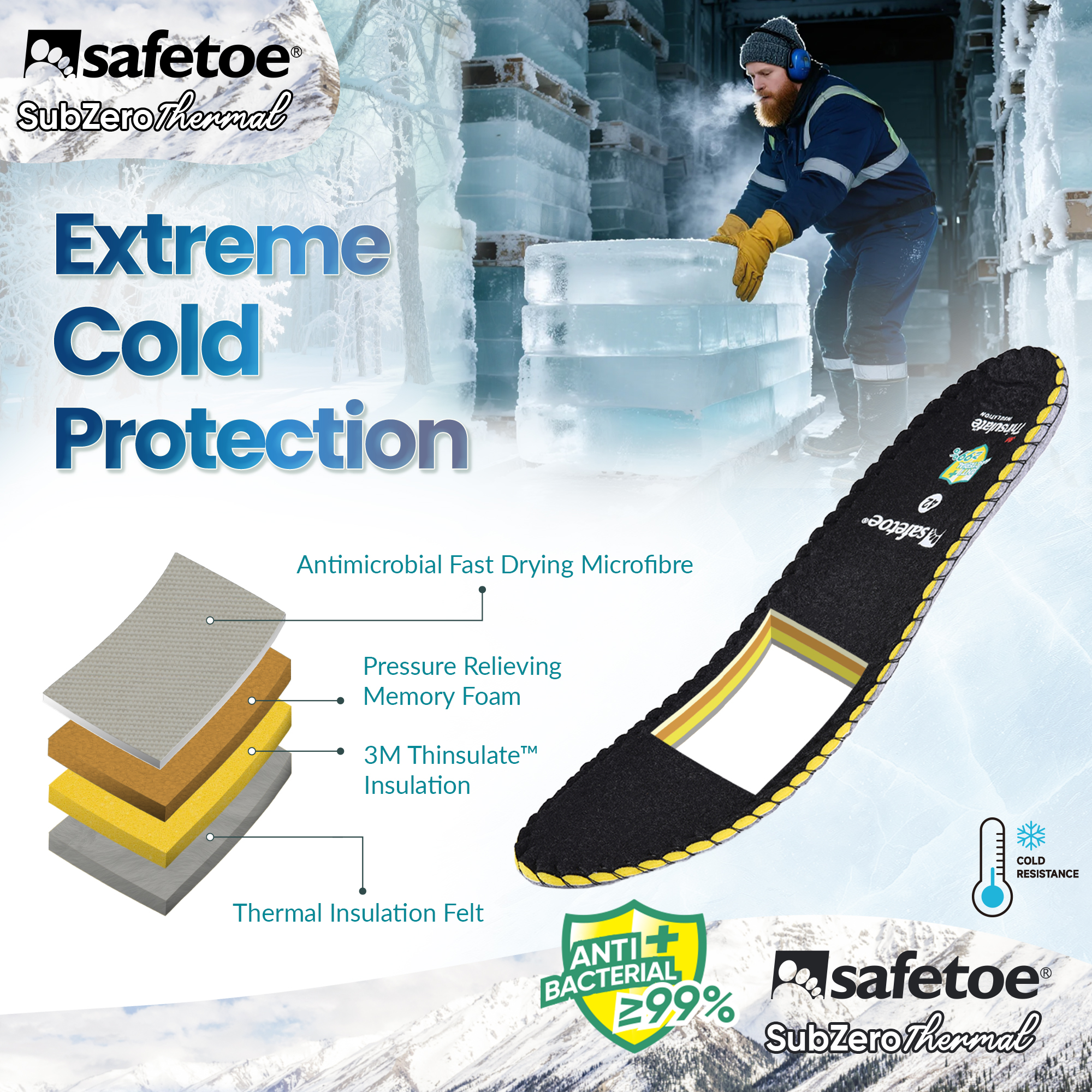 Warme Winter antibakterielle orthotische Einlegesole für Arbeitsstiefel J-017