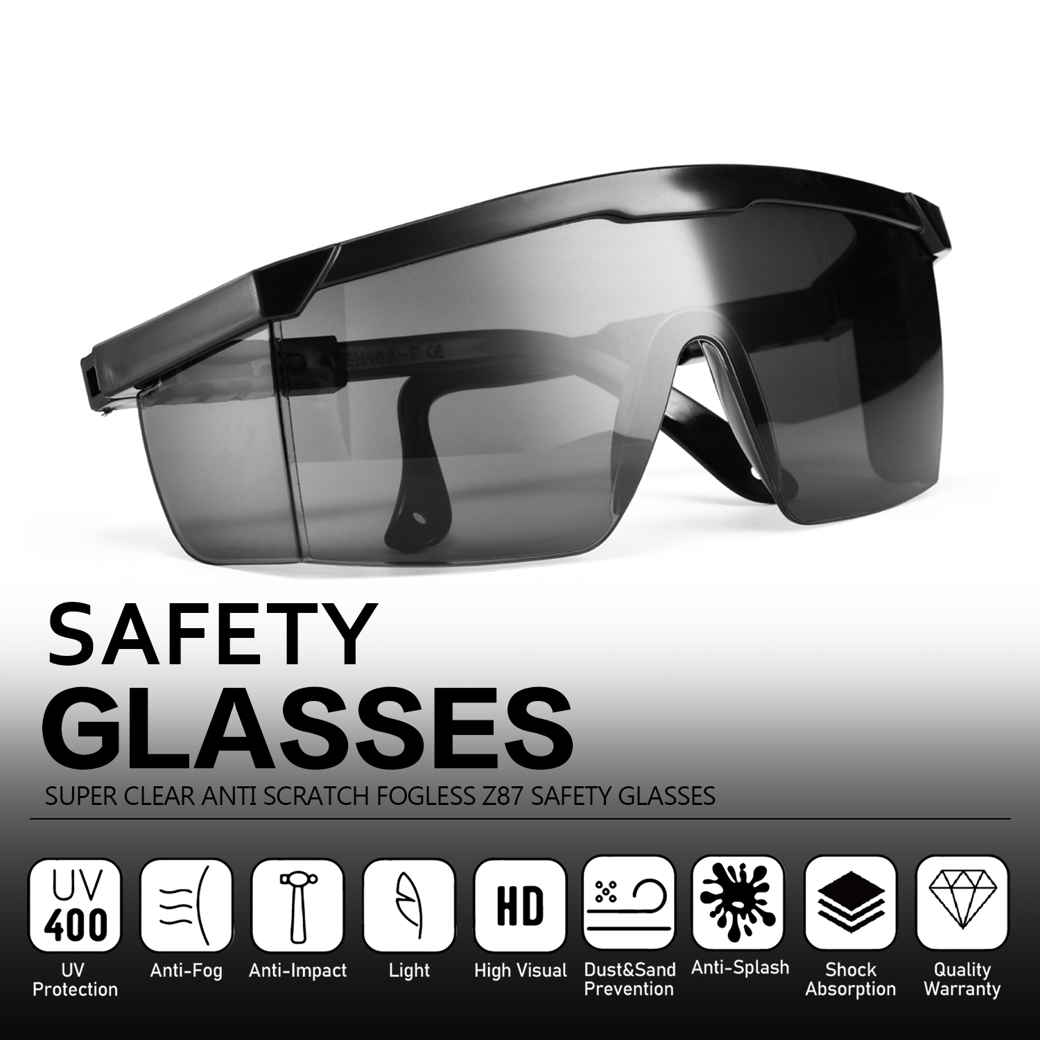  Dunkle PC Sicherheitsbrille KS102 Schwarz