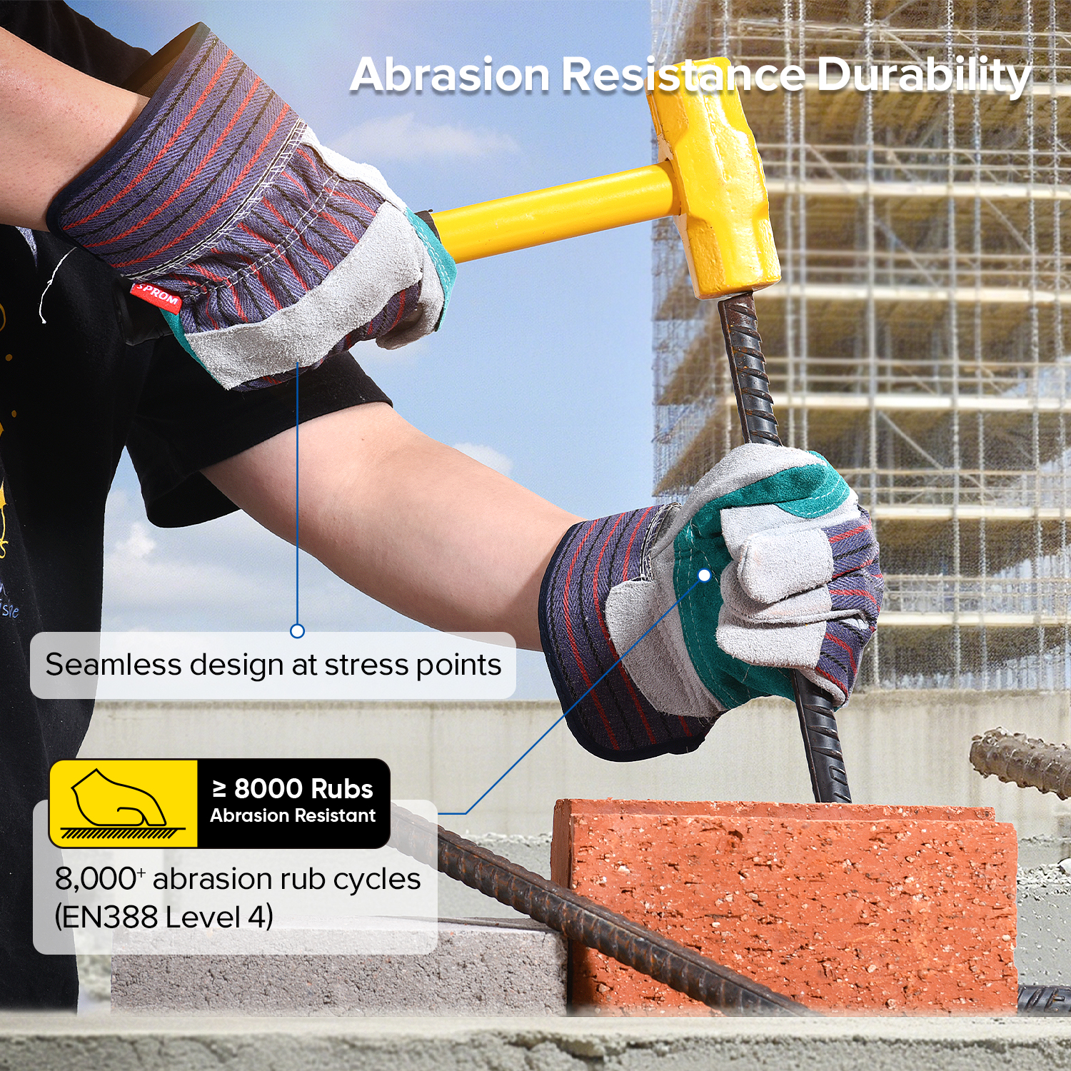 Schnittschutzhandschuh mit Rindsleder-Handfläche, Schlaghandschuhe FL-1015, Blau