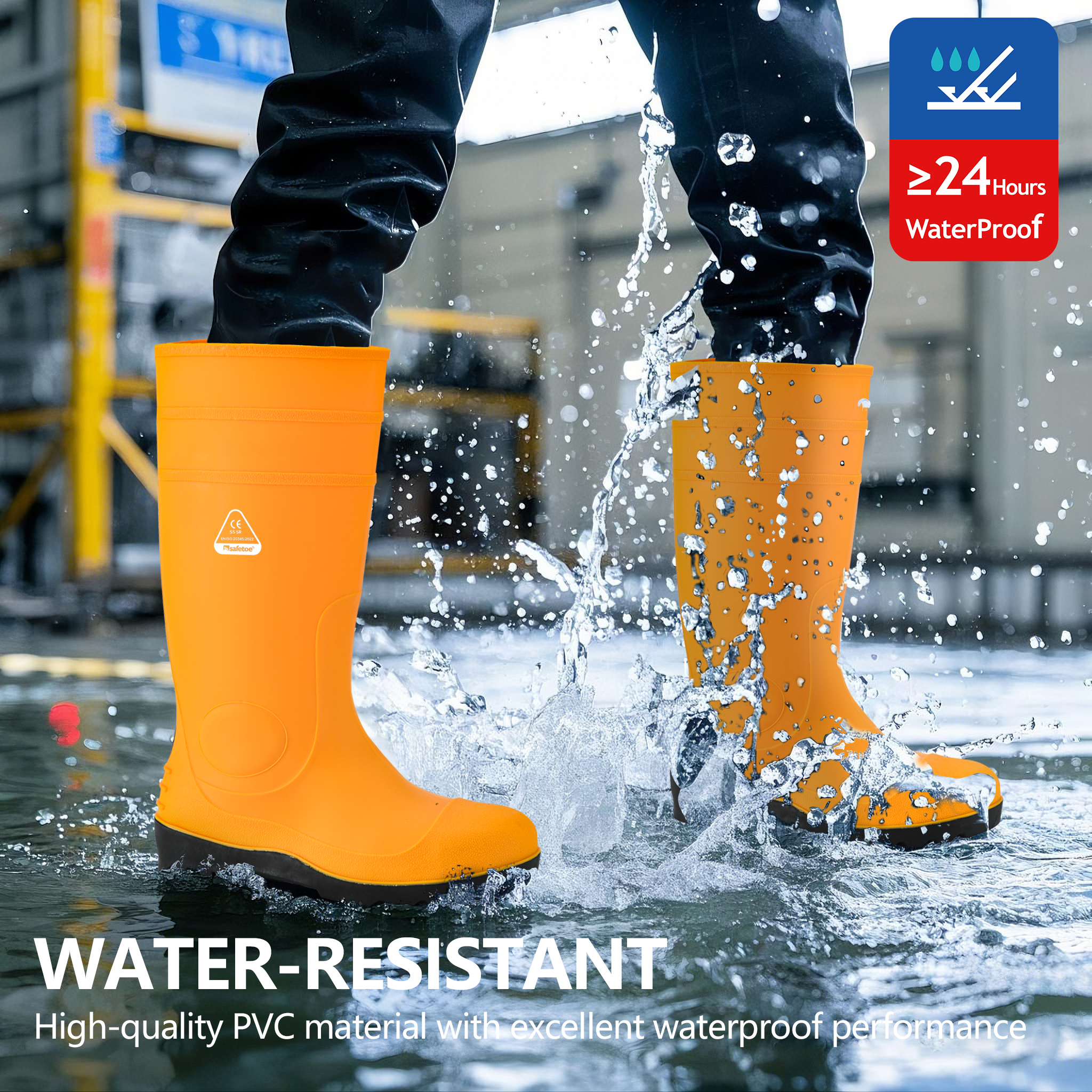 S5 Sicherheitsgummistiefel mit Stahl – wasserdichte PVC-Stiefel W-6037 Gelb AquaPioneer