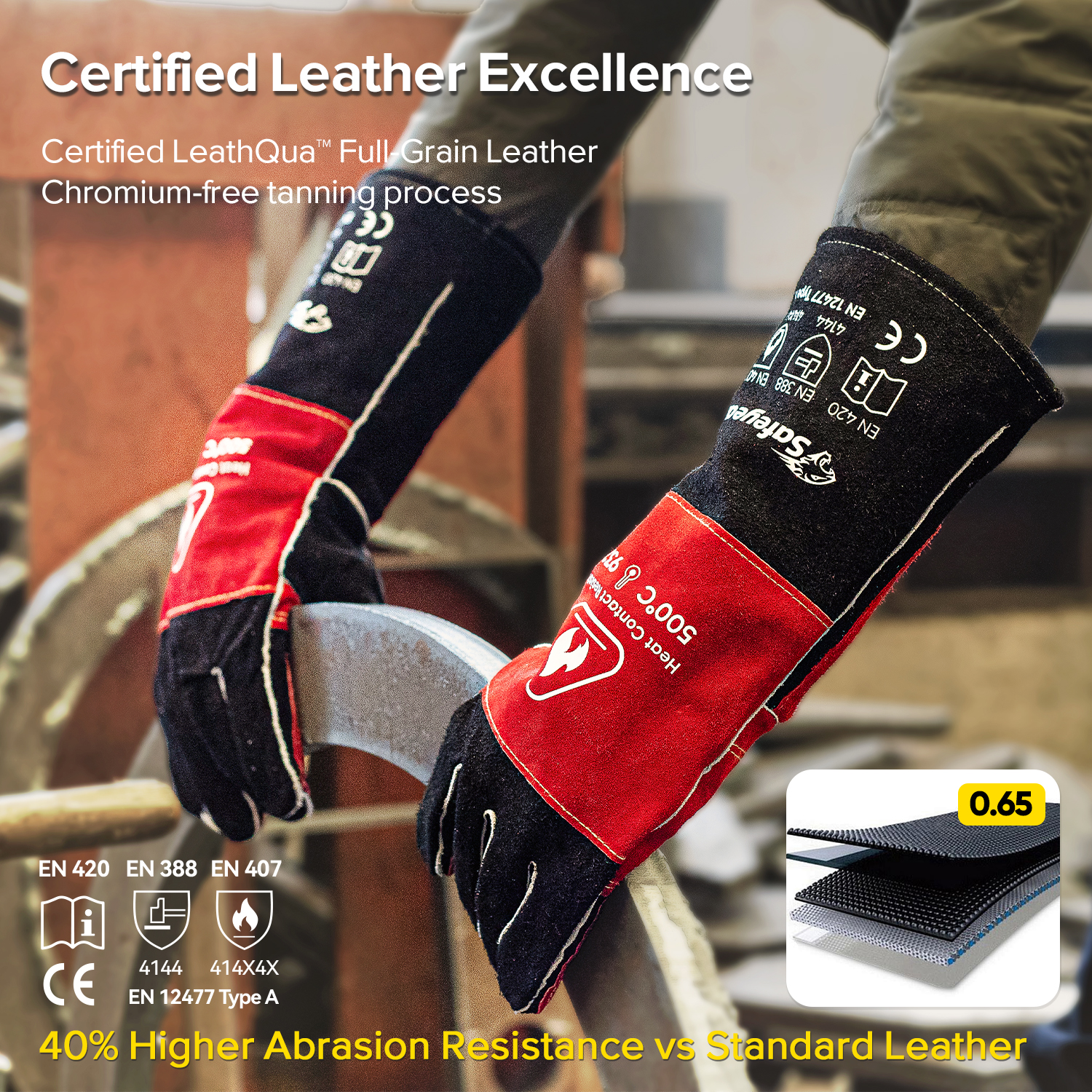 Lederschweißhandschuhe für MIG/TIG | Hitzeschutz (EN 407) FL-1023