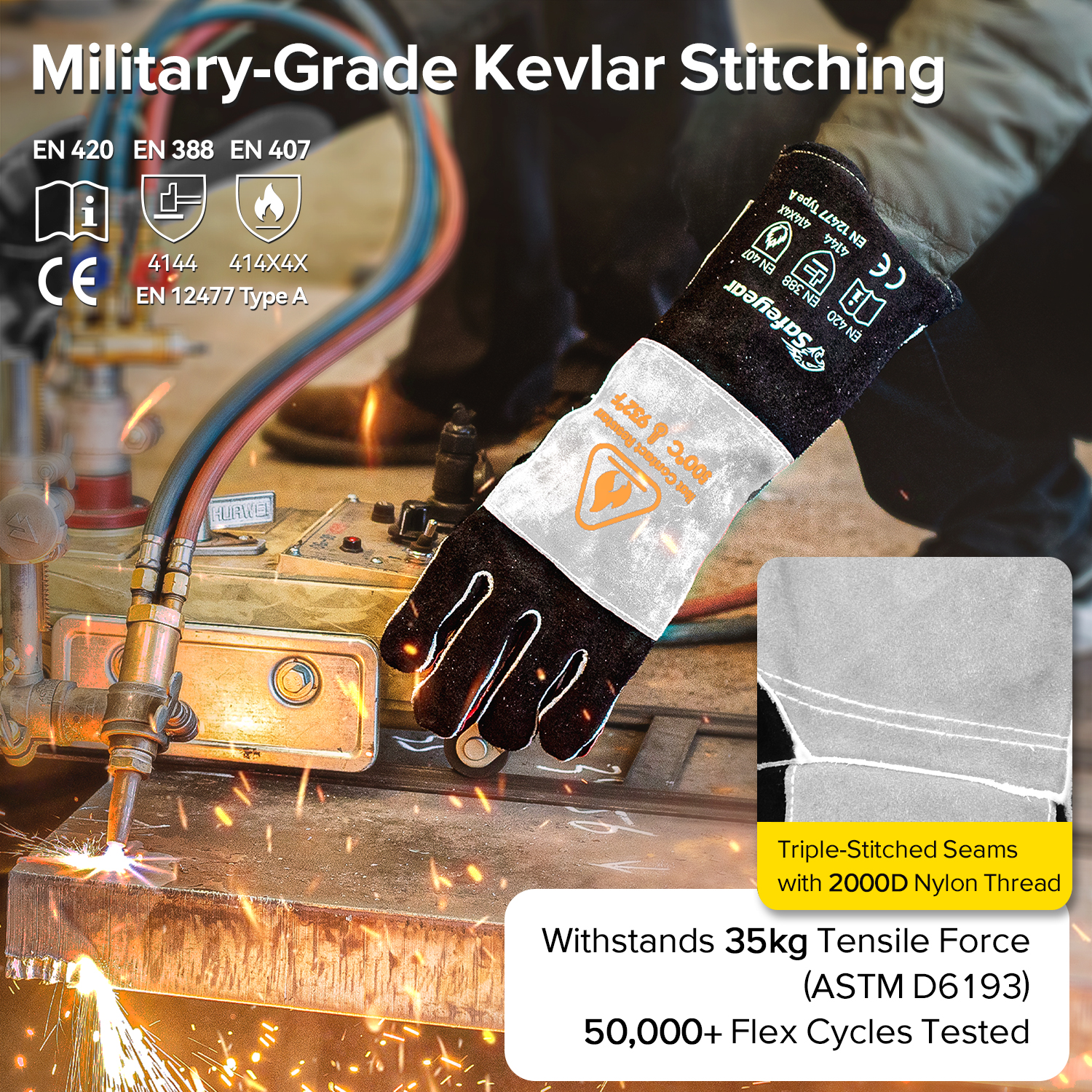 Lederschweißhandschuhe für MIG/TIG | Hitzeschutz (EN 407)