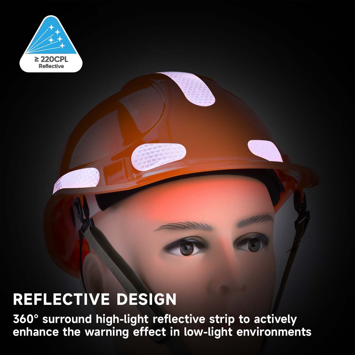 Belüfteter Warnschutzhelm mit reflektierenden Streifen