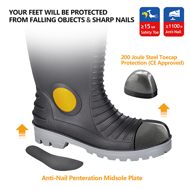 Gummi-Gummi-Stiefel wasserdicht W-6055 Schwarz