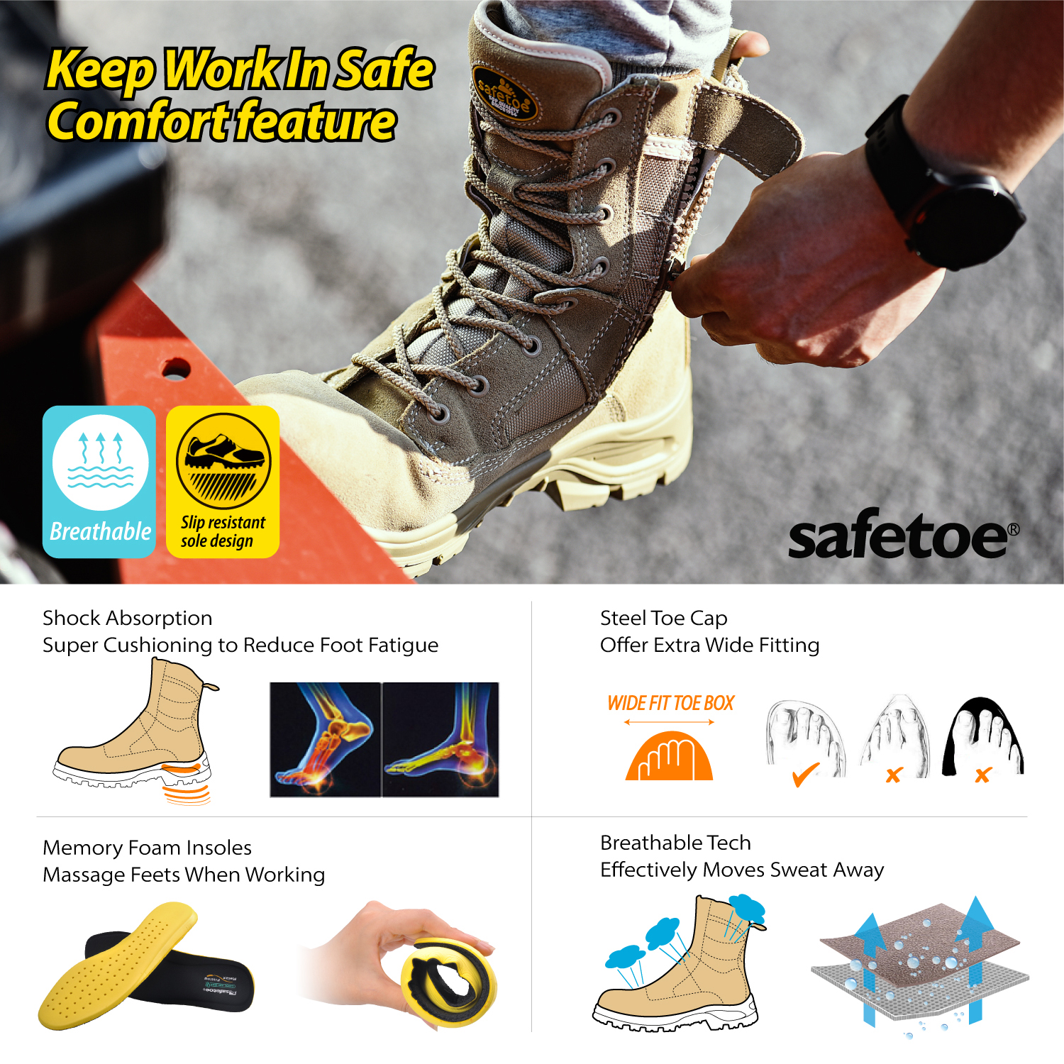 S1P Combat Safety Work Boots H-9438 Beige