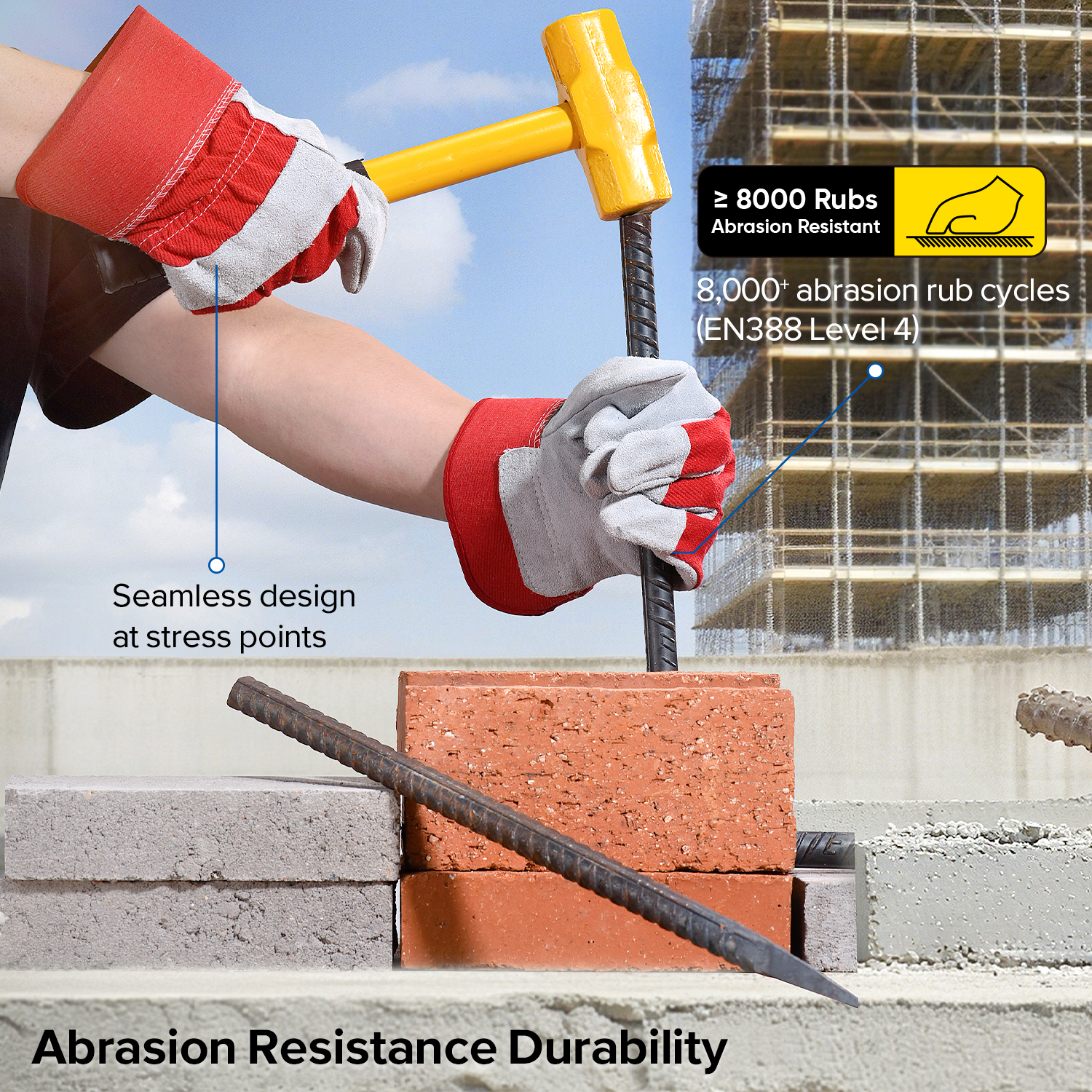  Lederschutzhandschuhe Arbeitsmechanikerhandschuhe Leder FL-1015 Rot