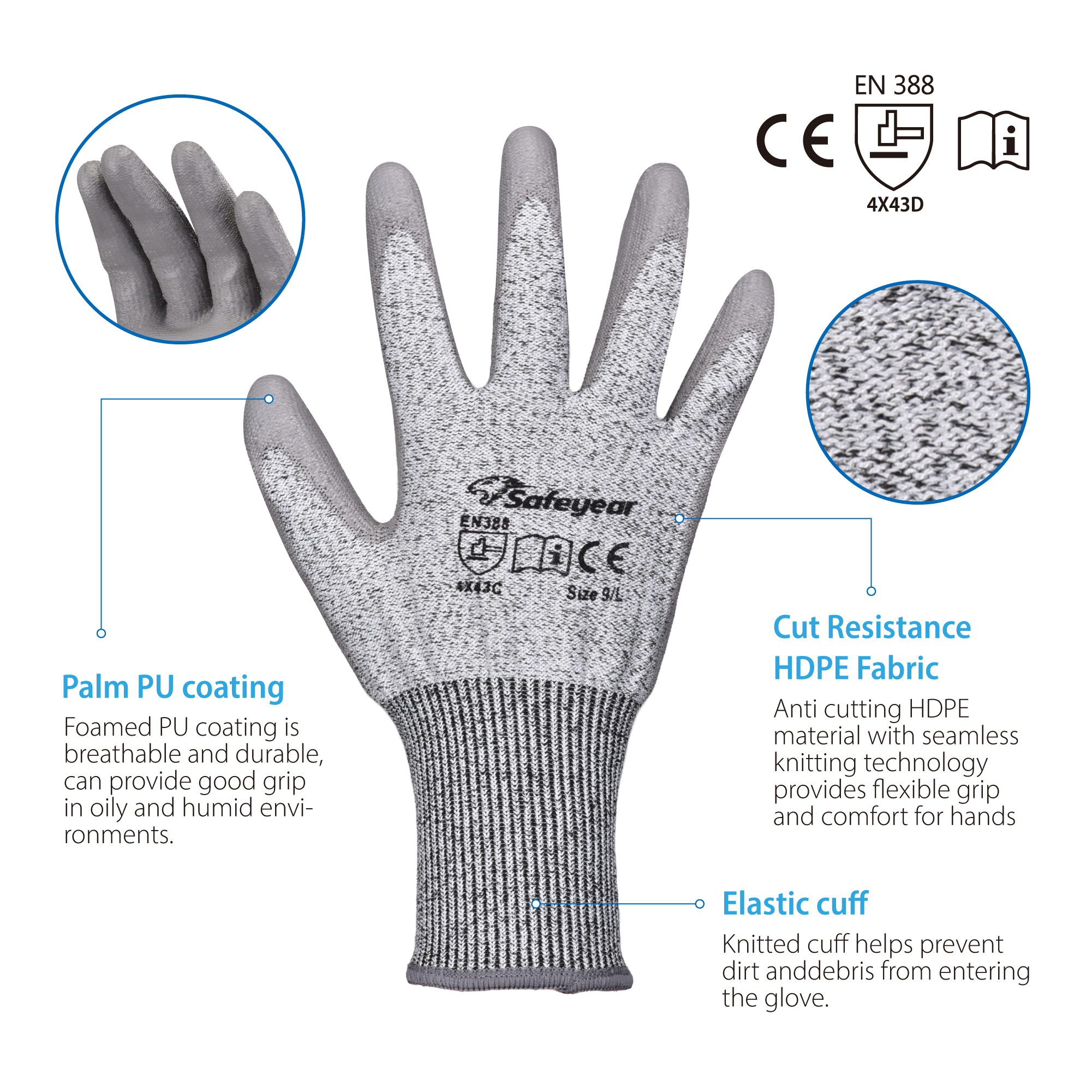 Resistente Sicherheitsarbeit Handschuhe PD8045 schneiden
