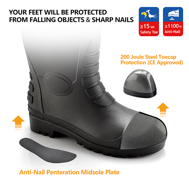 Wasserdichte Gummi-Gummi-Stiefel W-6038 Schwarz