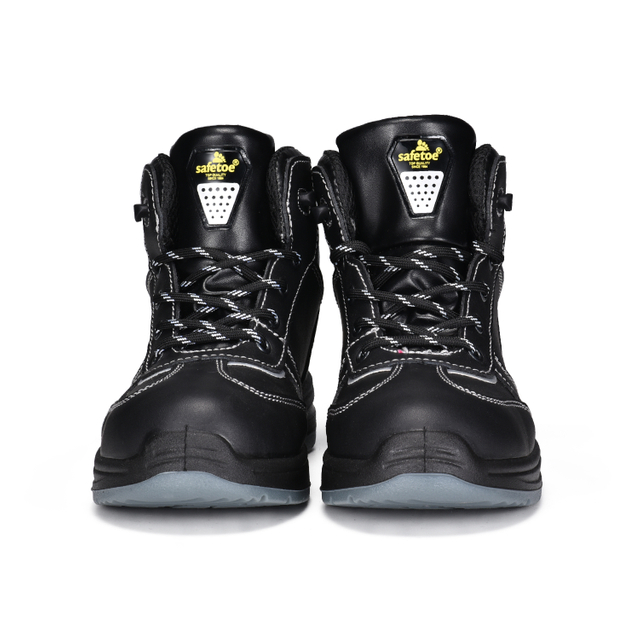 Damen-Arbeitsstiefel aus schwarzem Rindsleder mit Sicherheitsstahlkappe M-8516, glatt