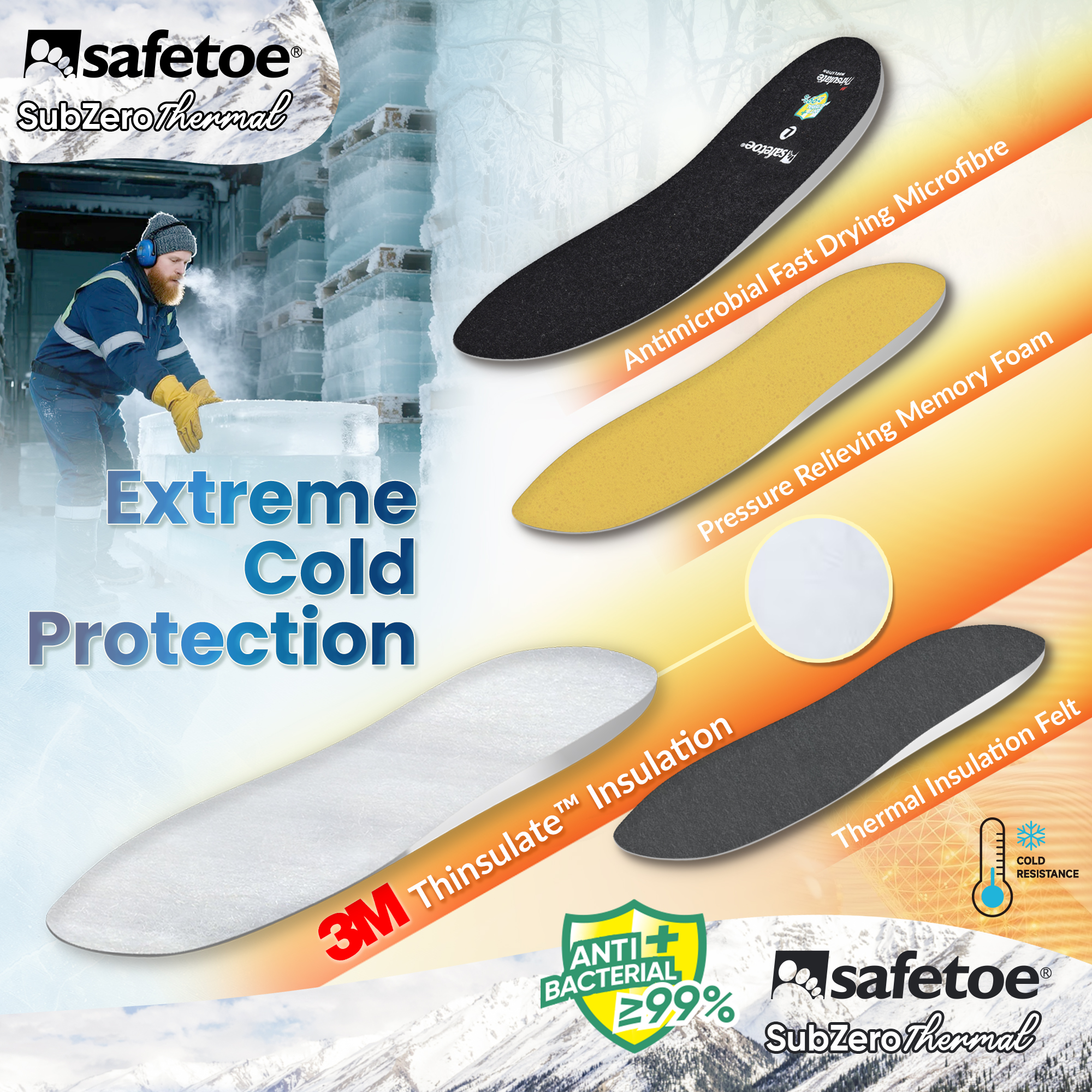 Warme Winter antibakterielle orthotische Einlegesole für Arbeitsstiefel J-017