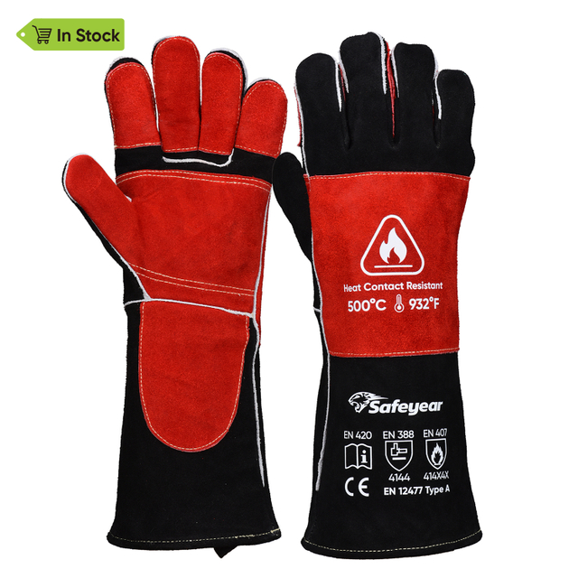  Lederhandschuhe Hitzebeständige Schweißhandschuhe FL-1023 Schwarz & Rot