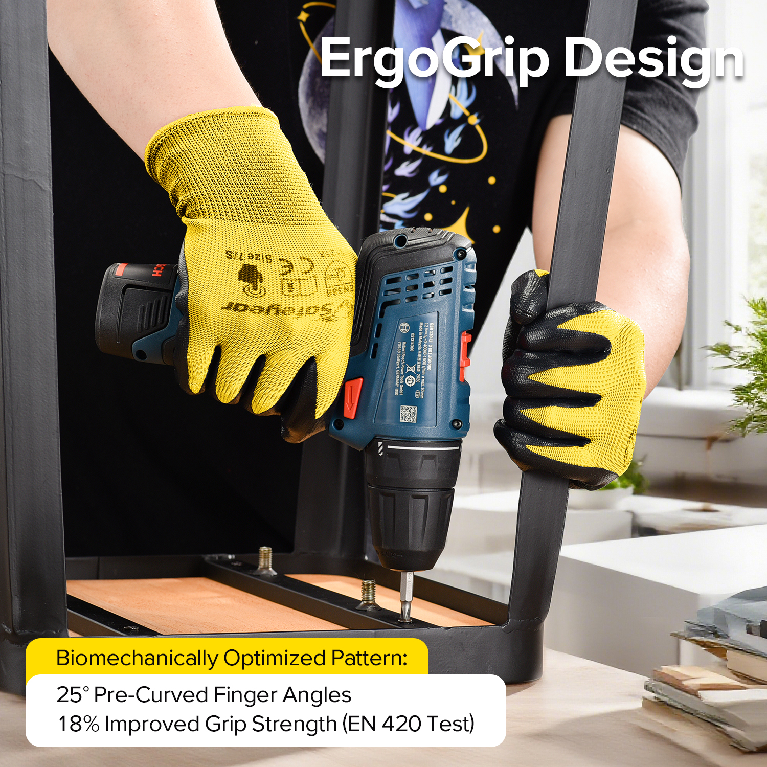 Sicherheitsarbeitshandschuhe mit Nitrilbeschichtung N1552 Gelb