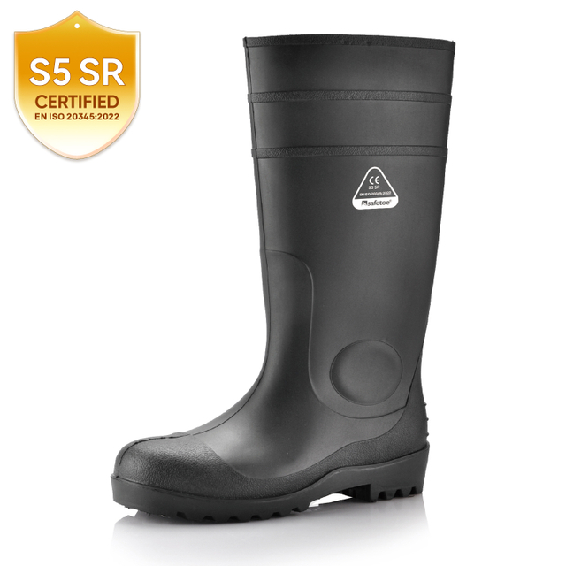 CE-geprüfte S5-Sicherheitsgummistiefel – robuste, wasserdichte PVC-Industriestiefel W-6037 Black AquaPioneer