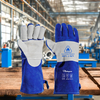 Lichtbogenschutzhandschuhe, Schweißhandschuhe, Leder, Rindsleder, FL-1023, Blau und Grau
