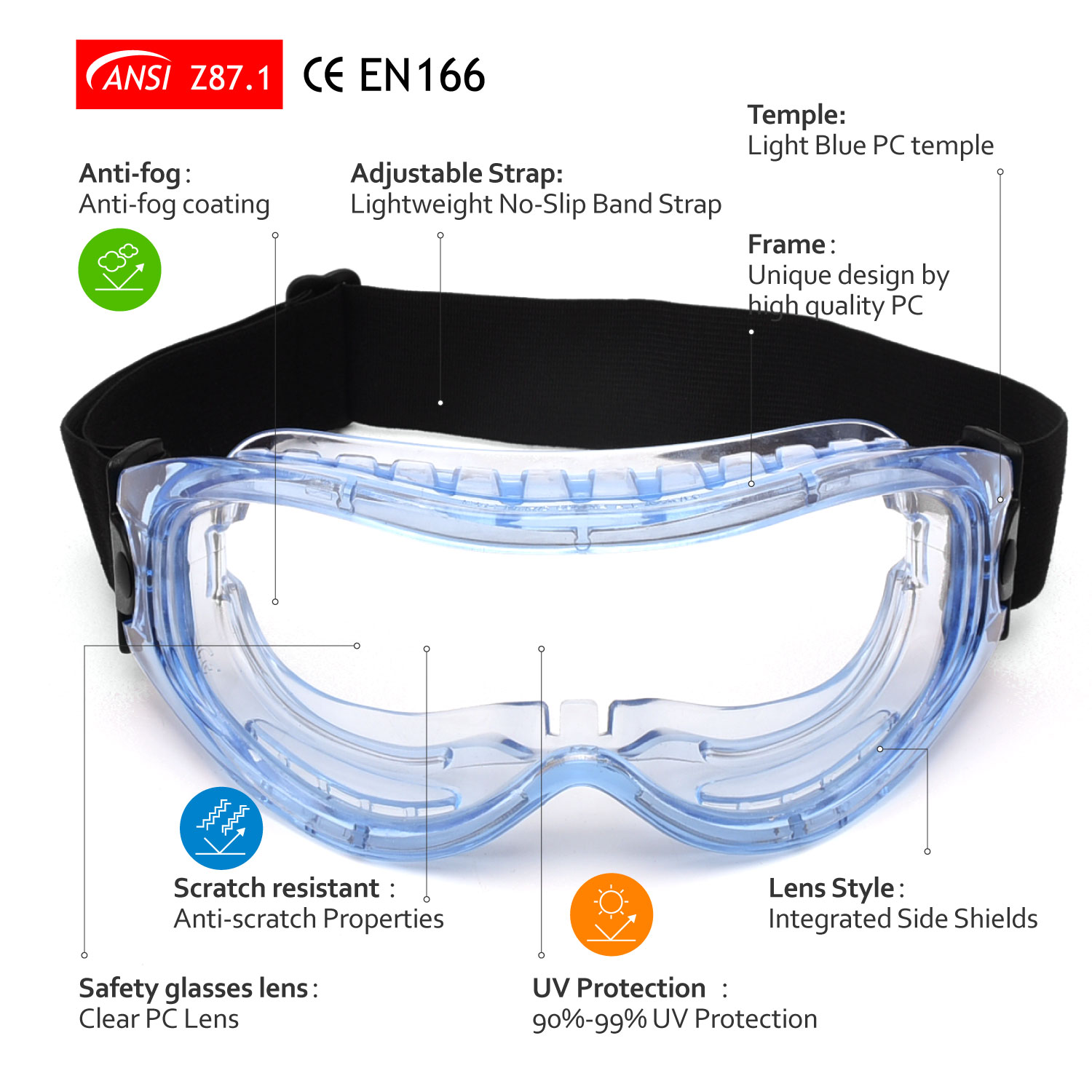 Langlebige, transparente Schutzbrille SG007 Blau