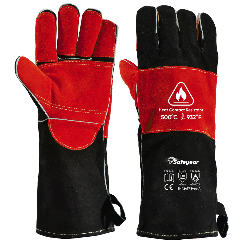  Lederhandschuhe Hitzebeständige Schweißhandschuhe FL-1023 Schwarz & Rot