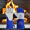 Lichtbogenschutzhandschuhe, Schweißhandschuhe, Leder, Rindsleder, FL-1023, Blau und Grau