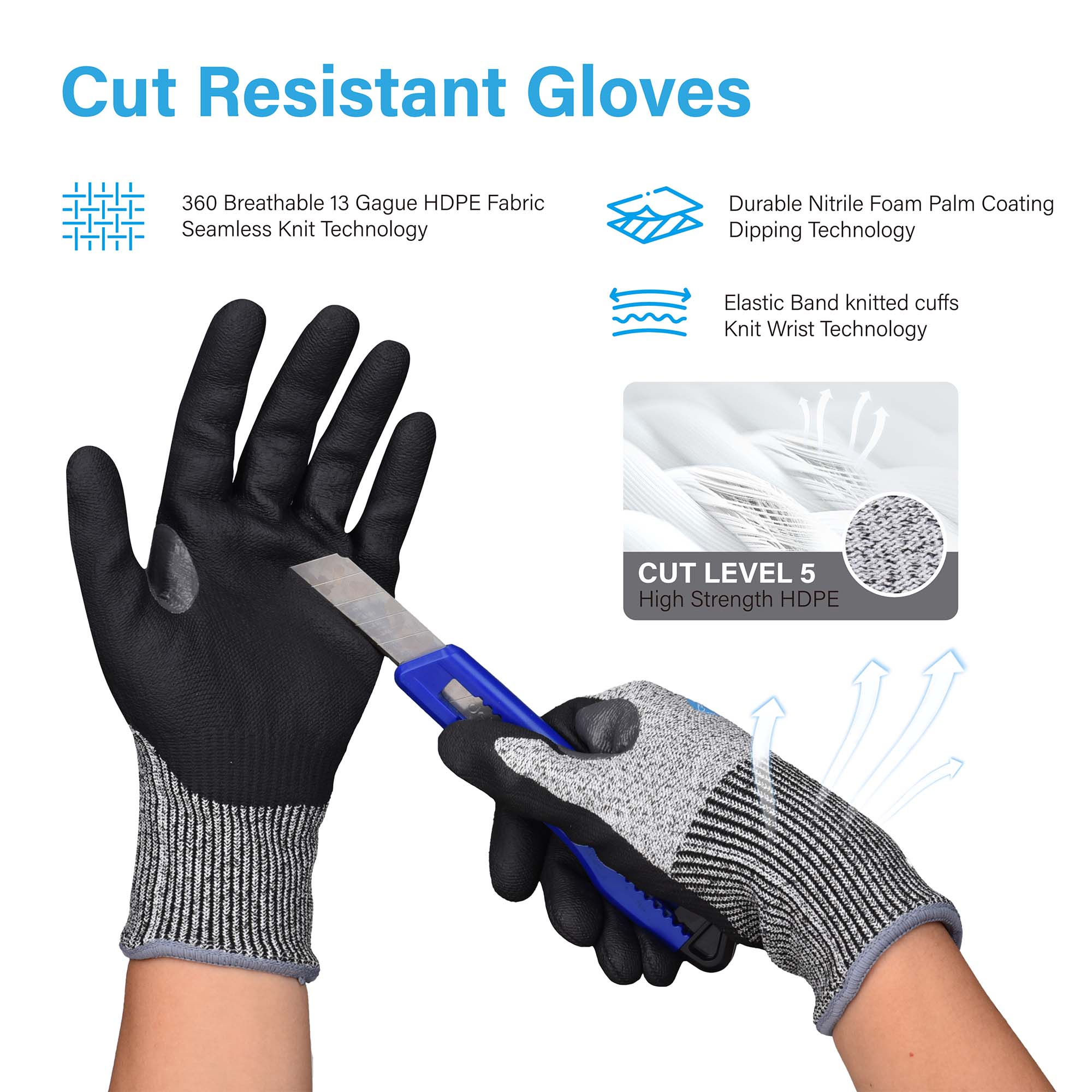 Bauarbeiten Handschuhe schneiden resistente Sicherheitsarbeit Handschuhe PD8045 Schwarz
