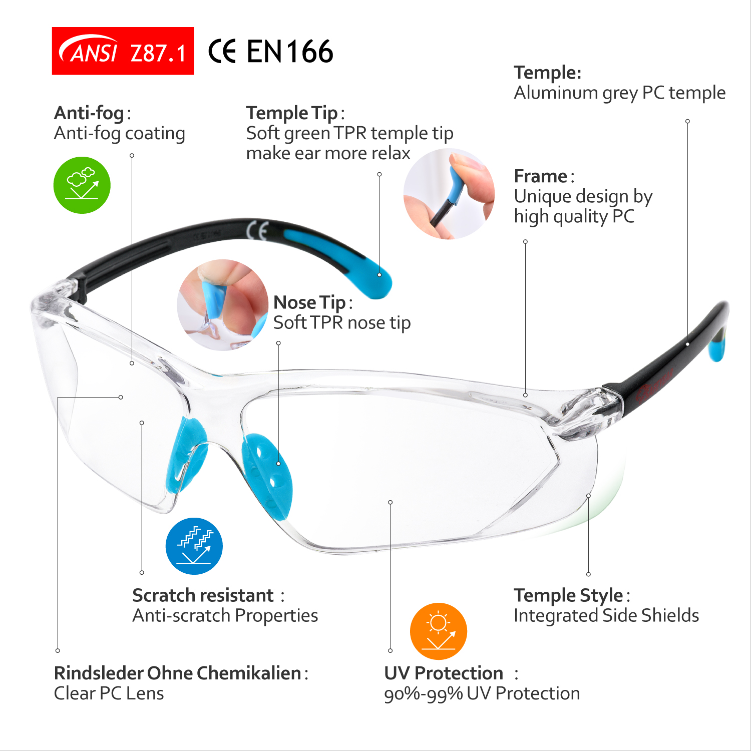 CE-geprüfte Schutzbrille SG003 Blau