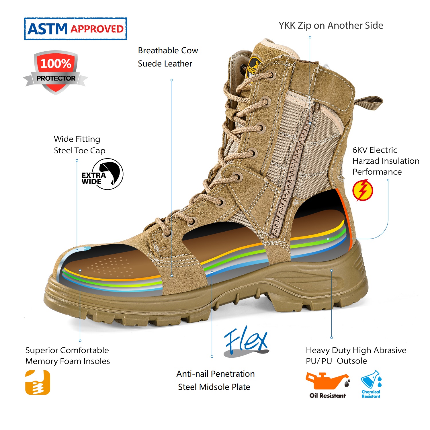 S1P Combat Safety Work Boots H-9438 Beige