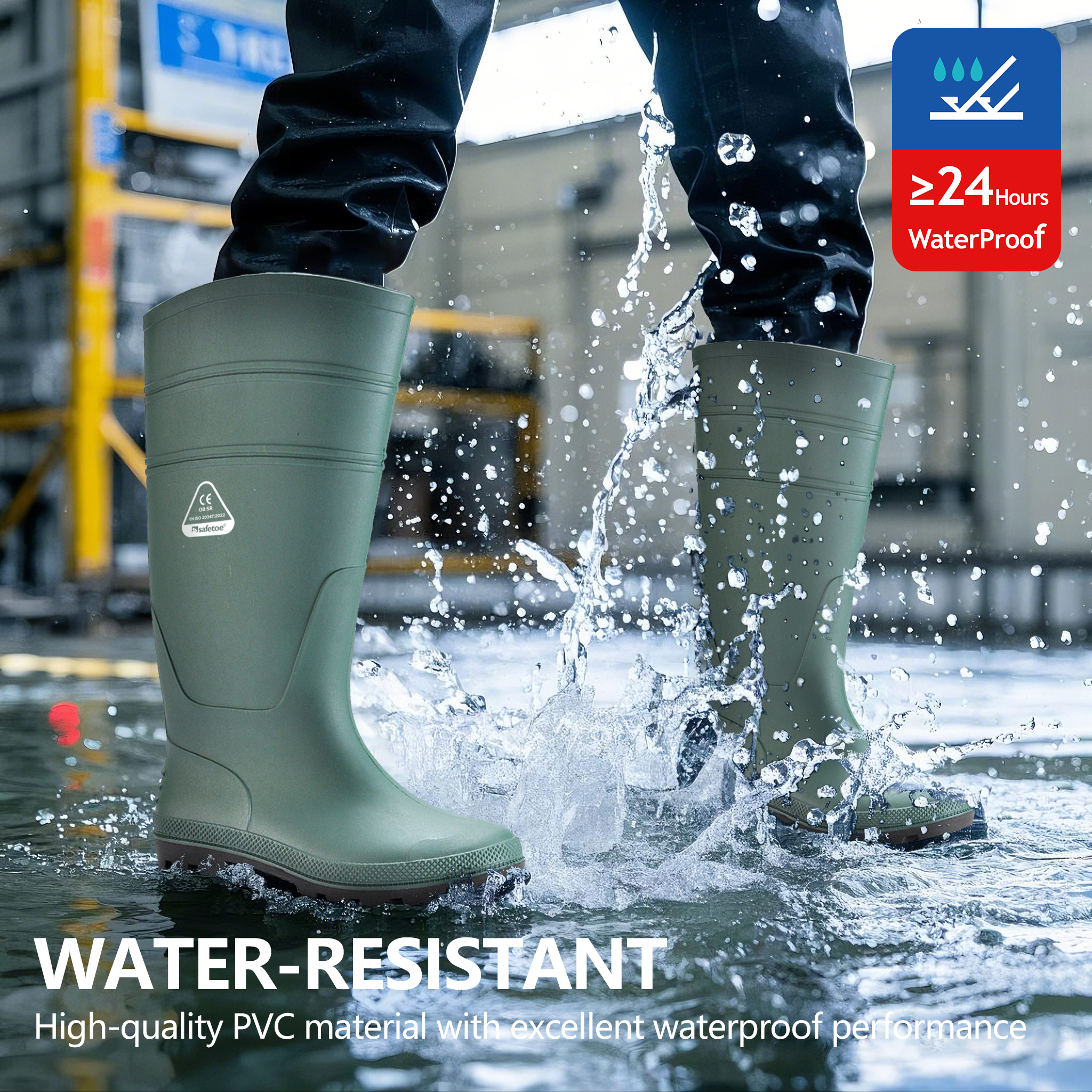 Berufsgummistiefel – wasserdichte PVC-Arbeitsregenstiefel für Landwirtschaft und Landwirtschaft (grün)