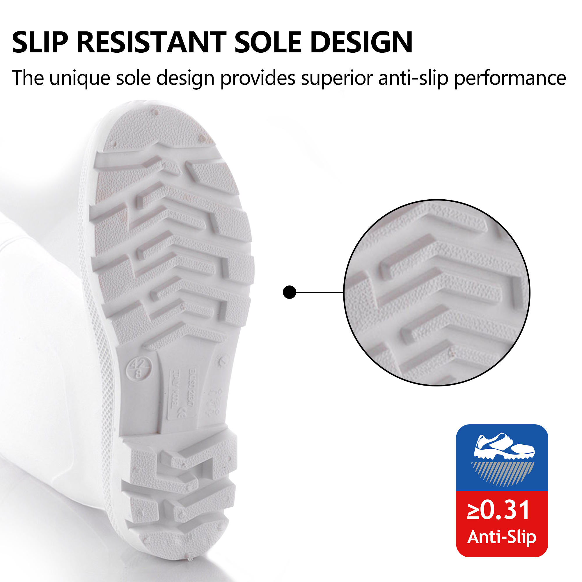 Berufsgummistiefel – Wasserdichte PVC-Arbeitsregenstiefel für Reinigung und nasse Umgebungen, Weiß