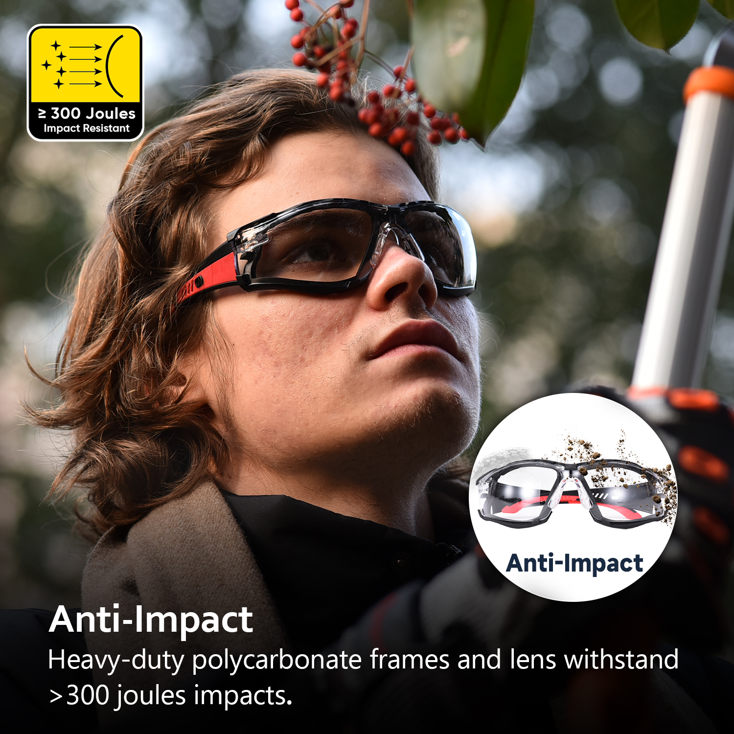 Antibeschlag-Schutzbrille für staubige Arbeitsplätze, mit Schaumstoff ausgekleidet | ANSI Z87.1 & EN166 SG037 Rot