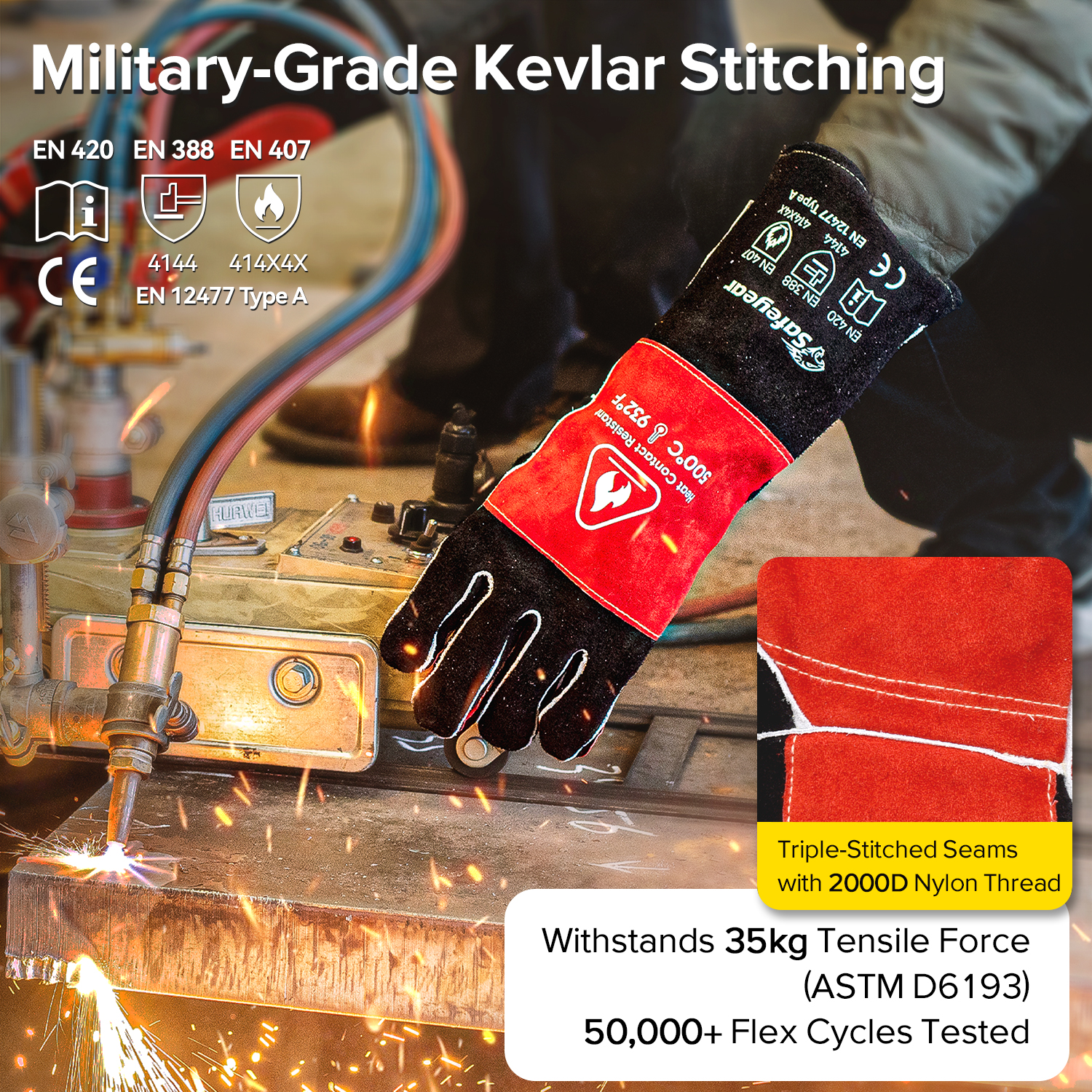 Lederschweißhandschuhe für MIG/TIG | Hitzeschutz (EN 407) FL-1023