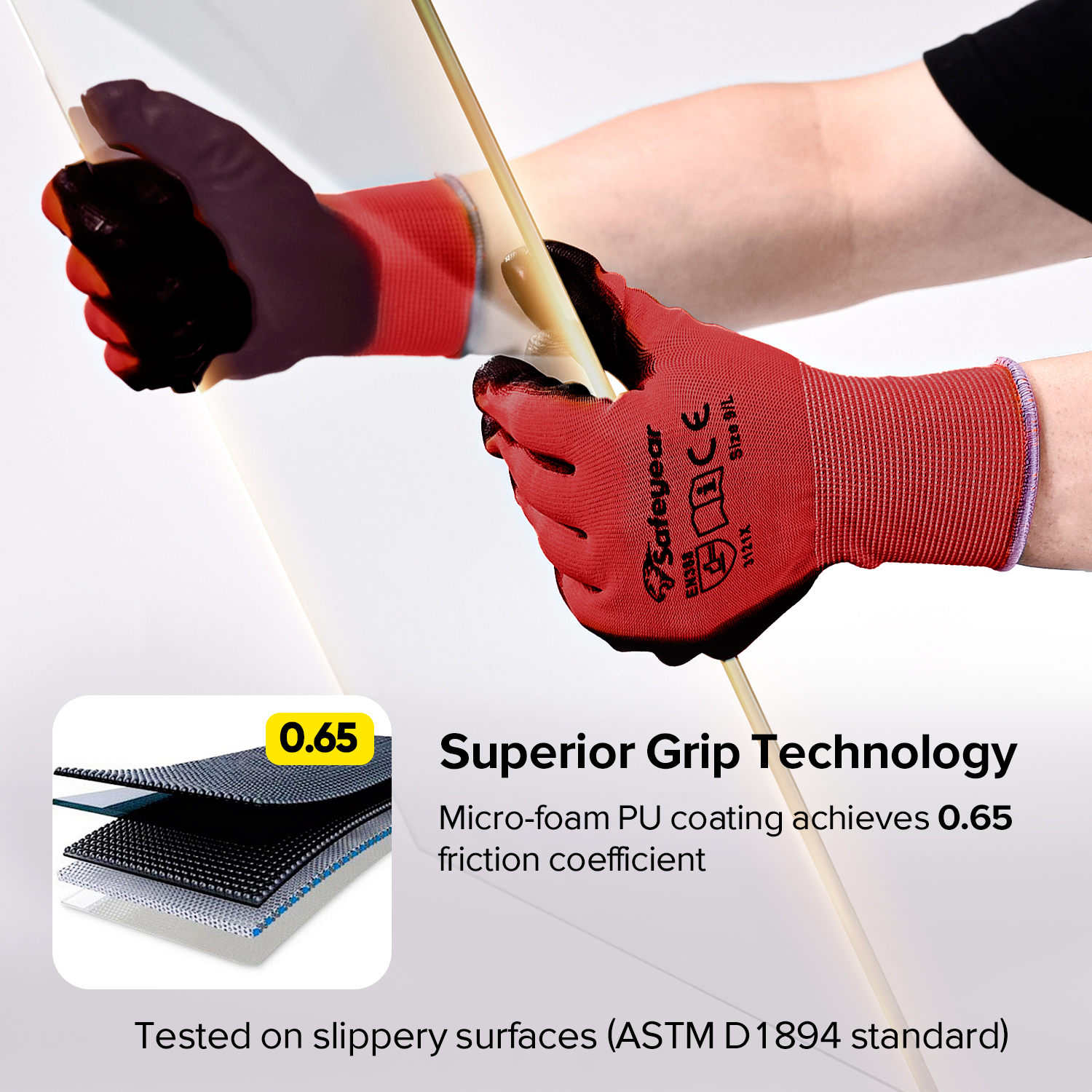 PU beschichtete Hochleistungsarbeit Handschuhe PN8003 Rot