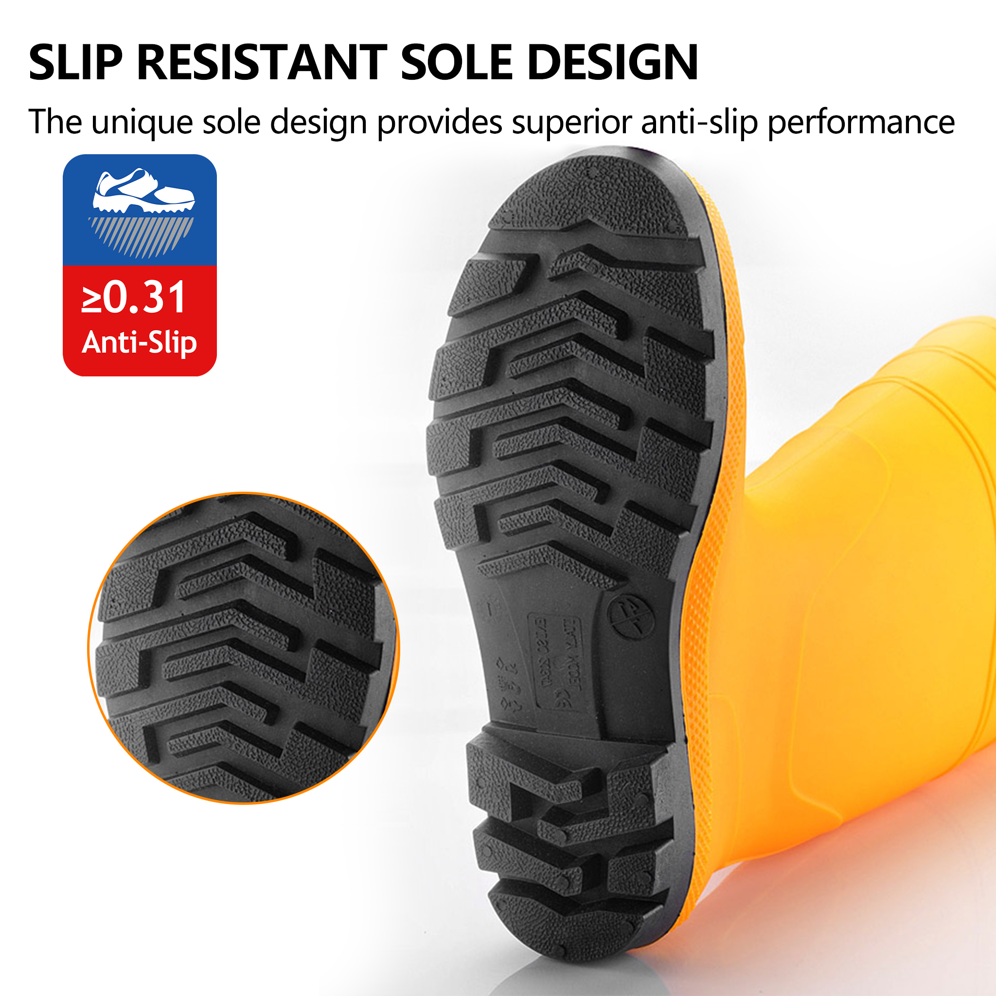 Berufsgummistiefel – Wasserdichte PVC-Arbeitsregenstiefel für den Einsatz im Freien und bei der Reinigung, Gelb