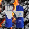 Lichtbogenschutzhandschuhe, Schweißhandschuhe, Leder, Rindsleder, FL-1023, Blau und Grau