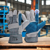 Schnittschutzhandschuh mit Rindsleder-Handfläche, Schlaghandschuhe FL-1015, Blau