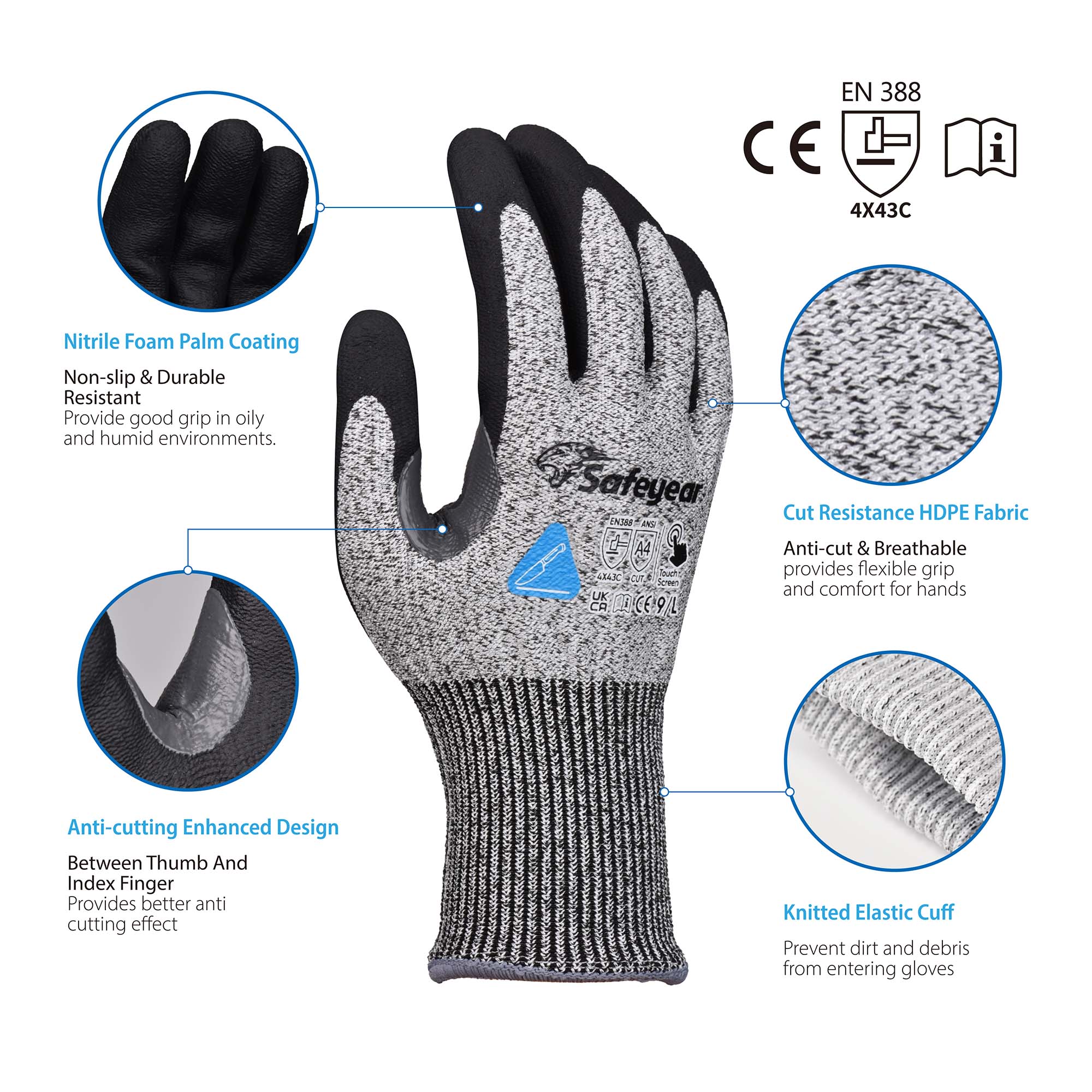 Bauarbeiten Handschuhe schneiden resistente Sicherheitsarbeit Handschuhe PD8045 Schwarz