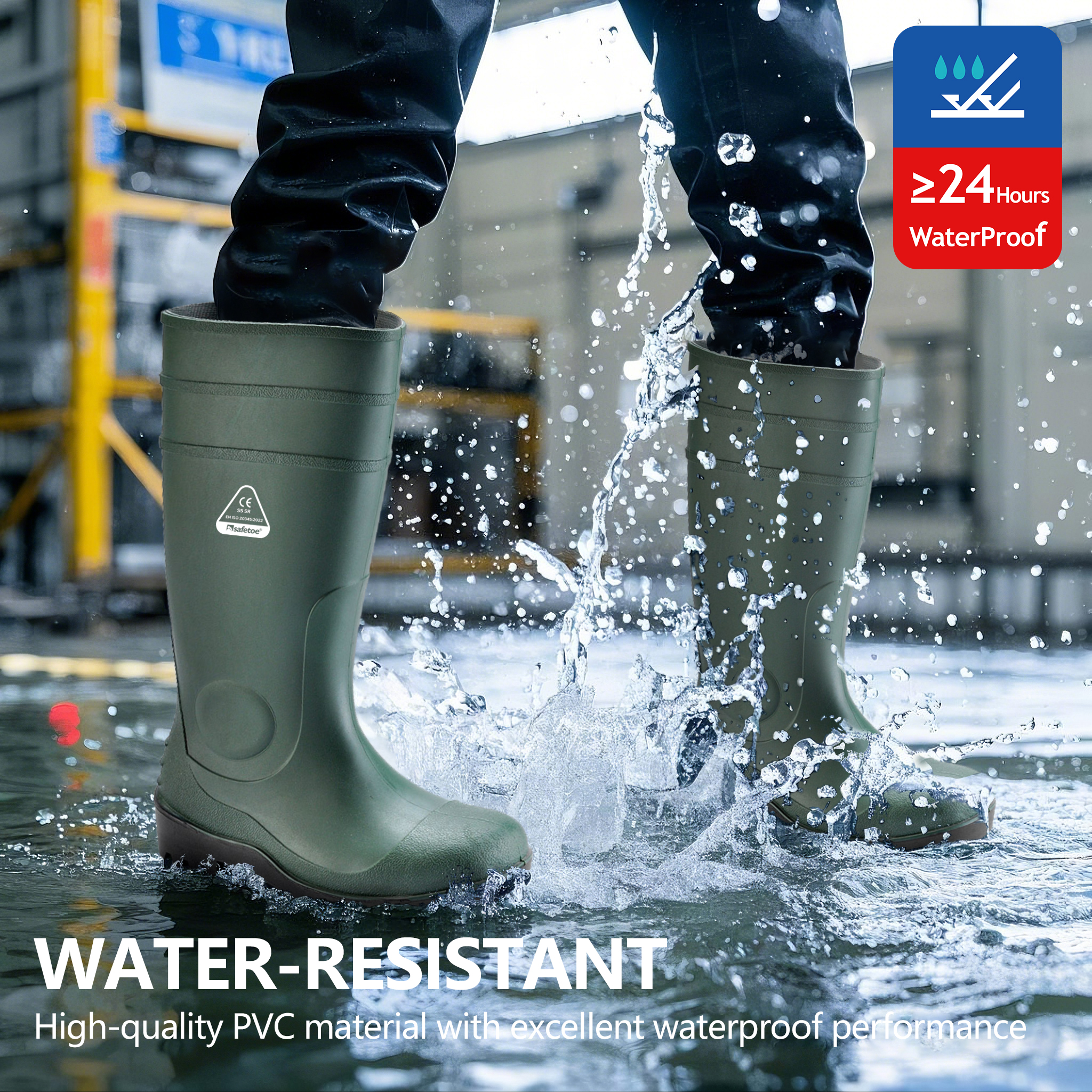 S5 Sicherheitsgummistiefel – Wasserdichte PVC-Stiefel W-6037 Grün AquaPioneer